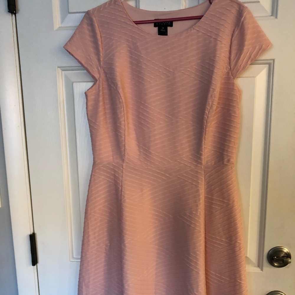 Blush pink enfocus studio fit and flare dress with ribbed like detail